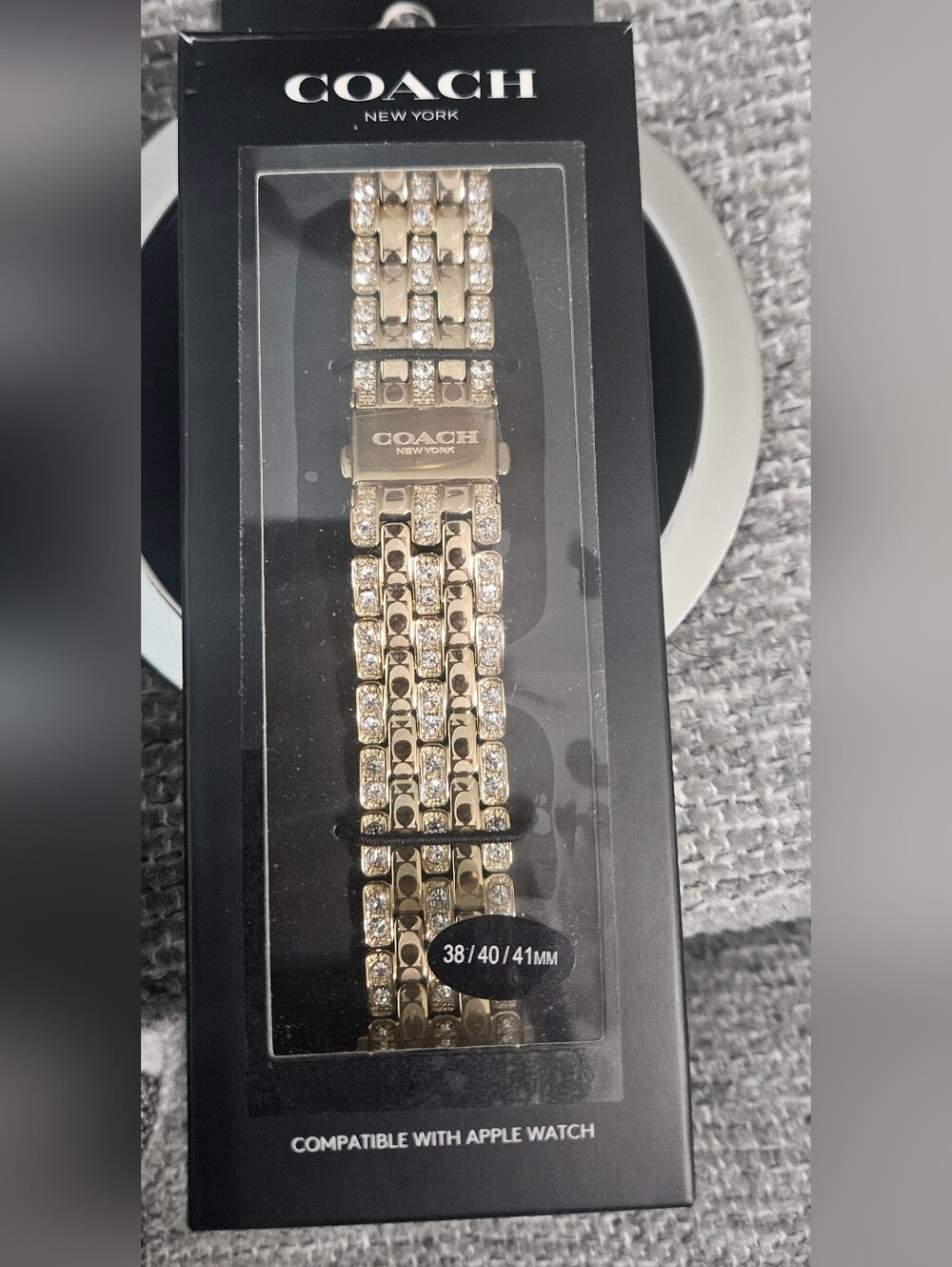 COACH Women's Gold-Tone Stainless Steel with Crystals Apple Watch Strap 38mm, 40
